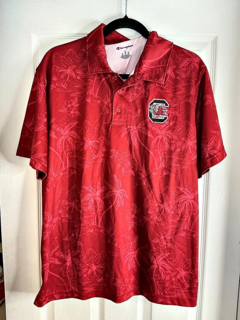 Champion Floral Embroidered Polo in Red Large Like New